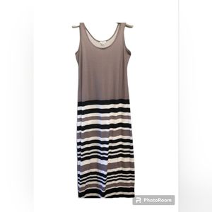 Bar III Tank Maxi dress with stripes, Taupe, Black and White, Size M